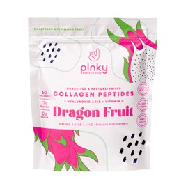 Pinky Collagen Peptides with Hyaluronic Acid & Vitamin C - Dragon Fruit Flavor (1lb/474g), Supports Skin, Hair, and Gut Health, 13g Hydrolyzed Collagen, Zero Sugar, High in Protein, Naturally Flavored