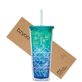 bzyoo SIP 24oz (710ml) Vaso de plástico de doble pared con tapa y popote de 24oz (710ml) Taza de viaje para bebidas frías Taza reutilizable para fiest
