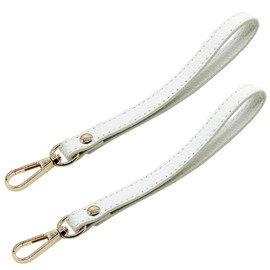 JMZLLRX 2 Stück Handgelenkschlaufe aus Leder, 20cm Lang Leder Handschlaufe Ersatz für Clutch Geldbörse Schlüssel, Schlüsselanhänger Tasche DIY (Gold Weiß)