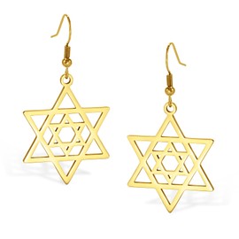 VASSAGO Star of David Earrings for Women Jewish Star with Cross Dangle Drop Earrings Stainless Steel Six pointed Star Earrings Israel Religious Jewish Hanukkah Jewelry Gift (Gold Star of David-2)