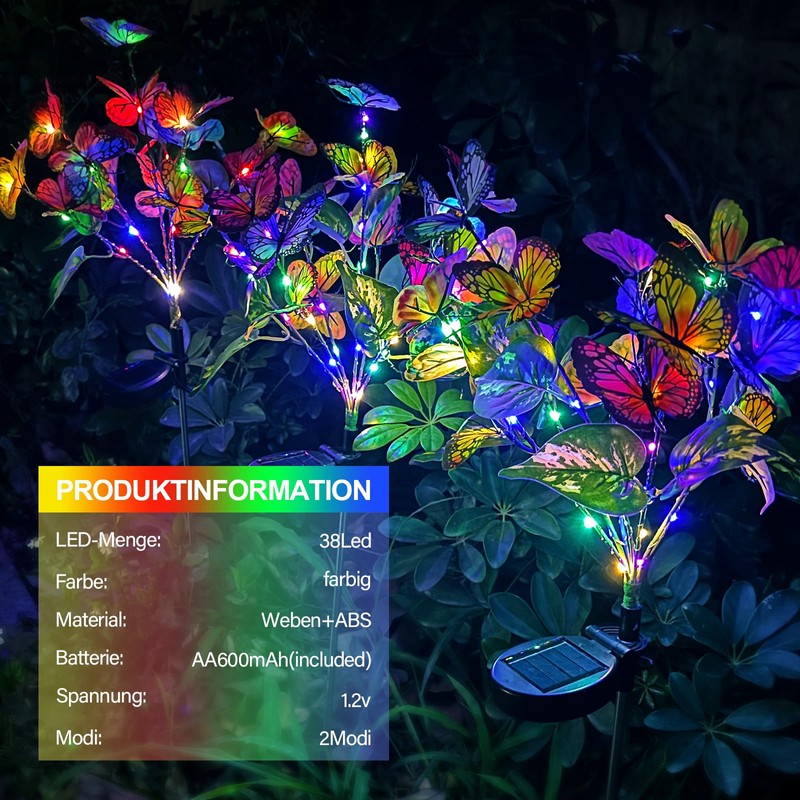 TOTHDATE 2 x Solar Butterflies for Outdoors, Coloured Light Butterflies