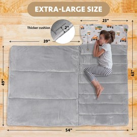 E1F1NN DOT Toddler Nap Mat with Detachable Pillow & Blanket - Soft Plush Minky Fleece Kids Sleeping Bag for Daycare, Preschool & Travel - Portable Roll-Up Design with Carry Handle - Boys Girls Ages 3+