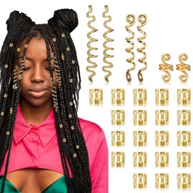 26Pcs Gold Hair Jewelry for Black Women Braids, Hair Clips for Braids Dreadlock, Gold Cuffs Metal Dreadlock Beads Set Decoration 4 Style