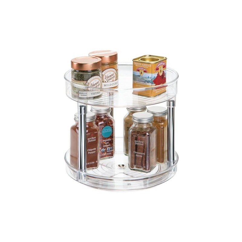 iDesign 9-Inch Recycled Plastic 2-Tier Lazy Susan Organizer – Linus
