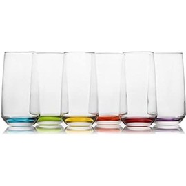 Lav Juice and Water Drinking Glasses Set of 6, Highball Kitchen Glassware Sets, Colorful Base Glass Tumblers, 16.25 oz (480 Cc) (6 Pcs)