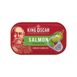 King Oscar Premium Salmon in Olive Oil, 4.05-Ounce Cans (Pack of 12, Packaging May Vary), Skinless & Boneless Salmon