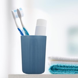 VOCOSTE 1Pc Bathroom Tumbler with Smooth Lines, Wheat Straw Cup, for Bathroom for Toothpaste Deep Blue 4.09''x2.80''