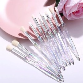 Kingtree Brochas de maquillaje para sombra de ojos, 10 pinceles de cristal para maquillaje de ojos, cerdas sintéticas de alta calidad, mezcla de arrug