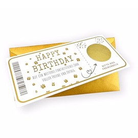 Ticket Geburtstag mit Rubbelaufkleber - Rubbelkarte zum beschriften - Einzigartige Geschenk Verpackung - Geburtstags Karte als Gutschein oder Geschenkidee zum freirubbeln