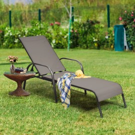 Unbrand Adjustable Chaise Lounge Chair Recliner Patio Yard Outdoor w/ Armrest Brown