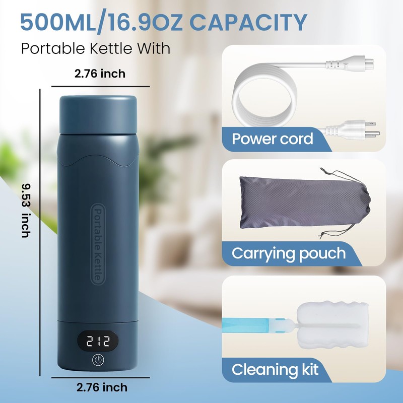 Travel Electric Kettle Portable Mini Kettle,316 Stainless Steel 16.91Oz,Small Hot