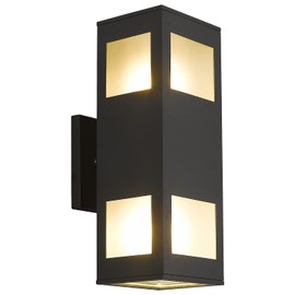 harriet Porch Lights Outdoor Modern - IP64 Waterproof Aluminum and Tempered Glass Cover, 13" Rectangular Up/Down Wall Sconce for Porch, Garage & Patio, Exterior Lighting, Black