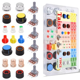 Taiss 77PCS Potentiometer kit with Rotary knobs,WH148 1K 5K 10K 20K 50K 100K Ohm Potentiometer Single Linear Rotary Audio B Type Variable Resistor Potentiometer Assortment kit