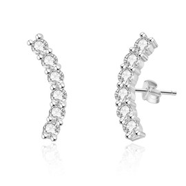 Aloluo Dainty CZ Climber Stud Earrings for Women Silver Plated Hypoallergenic Cubic Zirconia Small Bar Minimalist Diamond Ear Crawler Earring Post Studs Cartilage Jewelry Mother's Day Birthday Gfits