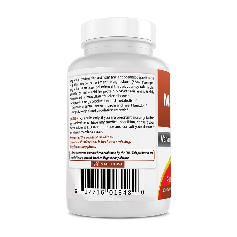 Best Naturals Magnesium oxide 500 mg 180 tablets