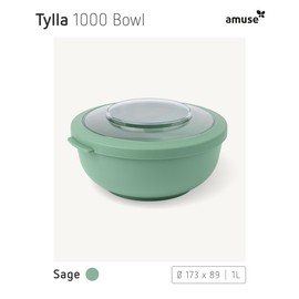 Amuse Tylla Bowl Food Storage Containers with Lid for the Fridge Storage Containers with Lid Airtight as Camping Tableware, Salad Bowl or Snack Bowl with Lid 1000 ml Sage