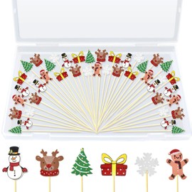 PEOUWNES 100 Pcs 5 Inch Christmas Cocktail Picks Toothpicks for Appetizers Snowman Santa Snowflake Christmas Decorations Themed Party Supplies for Fruit Sticks Sandwich Charcuterie Skewers
