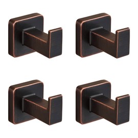 FORBATH Bronze Towel Hooks, Bathroom Robe Hook Wall Mounted, Oil Rubbed Bronze Square Wall Hat Coat Hooks 4 Pieces