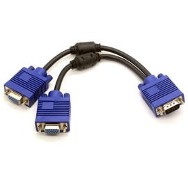 15P VGA Splitter Cable 1 Male to 2 Female Y Adapter Monitor Converter for PC Video Computer TV Projector (Black)