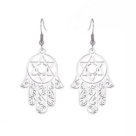 Hamsa Hand of Fatima Hexagram Earrings Star of David Evil Eye Stud Earrings Jewish Celtic Knot Woman Protection Amulet Symbol Jewellery Girl Woman, Stainless Steel, No Gemstone