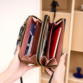 Lydemcia Crossbody Wallet Bag for Women Double Zipper Trendy Shoulder Cell Phone Bag Purse with Adjustable Strap (Red)