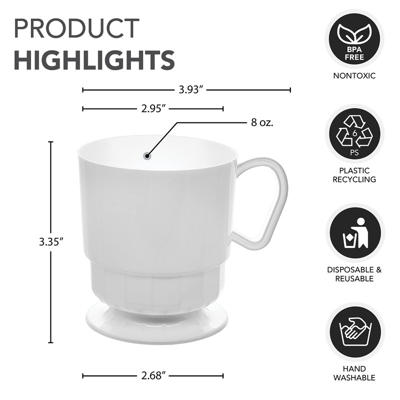 Party Essentials Party Essentials 8-Ounce Hard Plastic Tea Mugs/Coffee Cups
