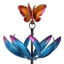 hogardeck Large Outdoor Wind Spinner, 77.6" Metal Butterfly Tulip Wind Spinner with Stakes, Multi-Color 360° Rotating Flower Wind Sculptures Kinetic Yard Art for Home Garden Lawn Backyard Patio Decor