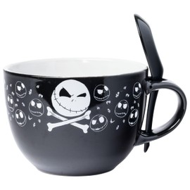 Silver Buffalo Nightmare Before Christmas Jack Cross Bones Boxed 24oz Ceramic Soup Mug with Spoon