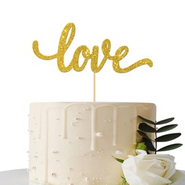 Gold Glitter Love Cake Topper - for Wedding/Engagement/Bridal Shower/Anniversary/Birthday/Bachelorette/Confession Party Decorations Supplies
