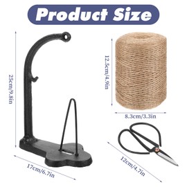 Cast Iron Twine Holder Set, Holders with Scissors and Jute Twine Roll, String Holder Dispenser for Crafting, Gardening, Gift Wrapping Black