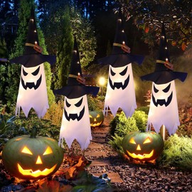 Decoraciones de Halloween,Luces de Halloween con Forma de Sombrero de Bruja y Fantasma Luminoso-Decoración para Colgar en Interiores Exteriores para e