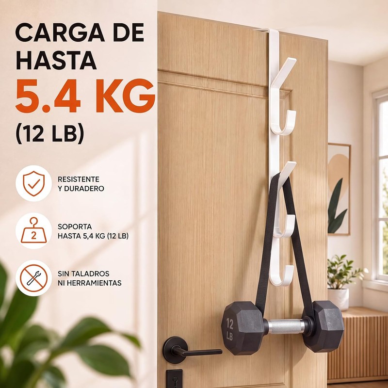 2PCS Perchero para Puerta, Gancho para Puerta, Con 5 Gancho,