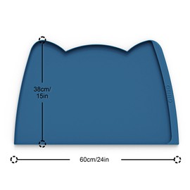 OHMO Dog Food Mat(Teal, 24 * 15'') w/Residue Collection Pocket Silicone Pet Feeding Mat for Floor High Edges Anti Spills Waterproof Cat Water Bowl Tray, Easy Clean Placemat