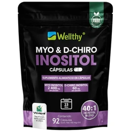 WELLTHY | Myo & D-Chiro Inositol 92 Cápsulas. Mezcla Óptima 40:1, 2400mg Myo Inositol y 60mg D-Chiro Inositol, Ingredientes 100% Naturales, Gluten Free, Sugar Free, Vegan, Bottle Free.