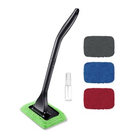 QZTYTY Car Windshield Cleaning Tool, Windshield Cleaner, Car Window Cleaner with 4 Washable and Reusable Cloth Pad & Long Handle, Car Accessories Auto Inside Glass Wiper Kit Universal for All Vehicles