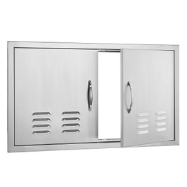Happybuy BBQ Access Door, 36" W x 21" H Double Outdoor Kitchen Door, Stainless Steel Flush Mount with Handles & Vents, Wall-Mounted for BBQ Island, Grilling Station, Outdoor Cabinet