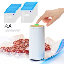 Sous Vide Bags,Electric Vacuum Sealer Set,20 PCS Reusable Vacuum Sealer Bags with Two Sizes 8.3 * 8.7/13.4 * 10.2 in,BPA Free,6 Sealing Clips,Meal Prep