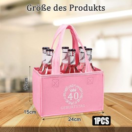 Bottle Bag - Felt Bag for 6 Bottles, Gifts for 40th Birthday Women Gift, Shopping Bag with Carry Straps and Print, for Wife, Girlfriend, Sister (19 x 12 x 14 cm), pink, /