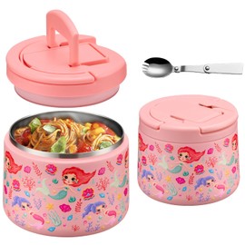 Itslife Thermal Food Container, 420 ml, Stainless Steel Food Storage Container with Lid and Spoon, Thermal Lunch Box, Children, Leak-Proof, Food Container for Picnics, Schools and Offices, Mermaid