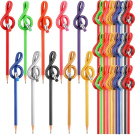 100 Pack Music Pencils Colorful Musical Notes Pens Teachers Day Treble G Clef Bent Pencil with Eraser Choir Gifts for Piano Teachers Students Home Office School Supply
