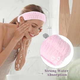 VOCOSTE 2pcs Spa Headbands, Makeup Headband for Washing Face, Soft Facial Makeup Head Band for Mask Yoga, Skincare Headband for Girls Women, Pink