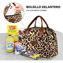 Bolsa de Almuerzo Unisex,Bolsa Térmica con Bolsillo Frontal,Nevera Reutilizable para Adultos,Ideal para el Trabajo,Picnics y Otras Ocasiones (Estampado de leopardo)