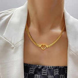 FUNWOOD Dainty Gold Plated Curb Cuban Chain Necklace For Women-Heart Chunky Choker Necklaces Jewelry Birthday Gifts