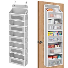 JARLINK Over The Door Organizer, 5 Shelf Door Hanging Organizer with 5 Large Pockets, 44 lbs Weight Capacity Hanging Storage for Bathroom, Bedroom, Nursery, RV, Pantry (Light Grey)