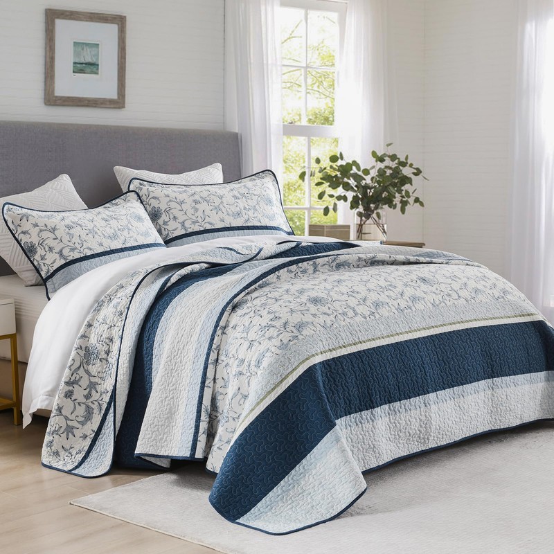 DUOHONG 100% Cotton Quilt Set King Size, King Quilt, Patchwork