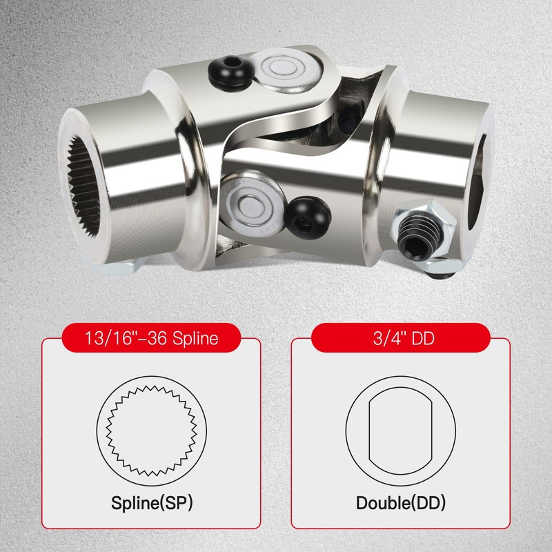 cciyu Chrome Steering joints 13/16-36 Spline X 3/4" DD U-Joint