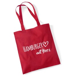 huuraa Jute Bag Hamburger with Heart Bag Cotton 10 Litres with Motif for the Greatest People Gift Idea for Friends and Family, Classic red