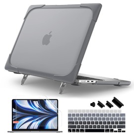 Batianda for New MacBook Air 13.6 inch Case 2022 2023 2024 Release Model A2681(M2) A3113(M3), Heavy Duty Shockproof Protective Hard Shell with Fold Kickstand & Keyboard Cover Screen Protector, Gray