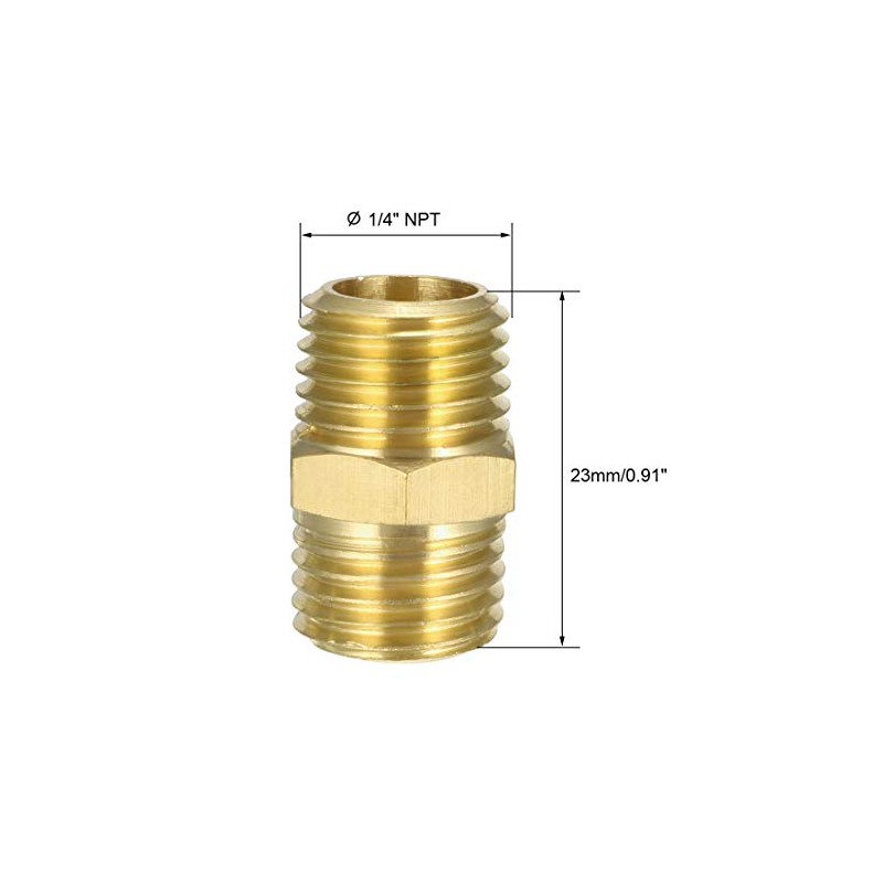 sourcing map Brass Pipe Fitting, Hex Nipple, 1/4" NPT x