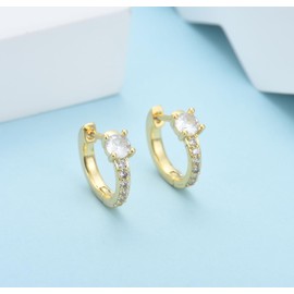 Silver Hoop Earrings for Women Girls, Gold Plated Small Huggie Hoop Cubic Zirconia Earrings Jewellery Gifts for Birthday Wedding Christmas